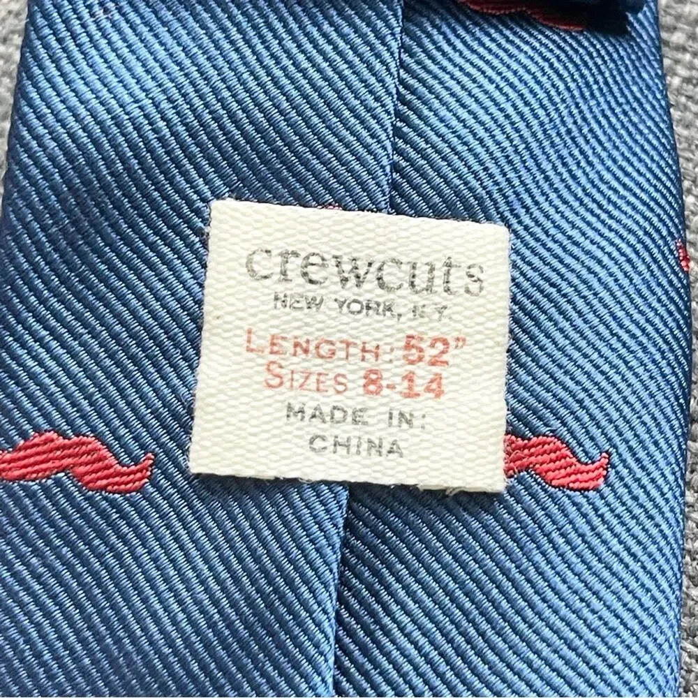 Crew Cuts Blue and Red Mustache Patterned Silk Boys Tie